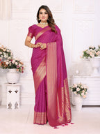 Vedant Vastram Soft Litchi Silk Banarasi Silk Saree - Magenta | Grocsy