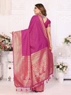 Vedant Vastram Soft Litchi Silk Banarasi Silk Saree - Magenta | Grocsy