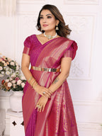 Vedant Vastram Soft Litchi Silk Banarasi Silk Saree - Magenta | Grocsy