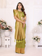 Vedant Vastram Soft Litchi Silk Banarasi Silk Saree - Mahendi | Grocsy