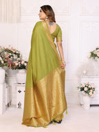 Vedant Vastram Soft Litchi Silk Banarasi Silk Saree - Mahendi | Grocsy