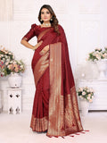 Vedant Vastram Soft Litchi Silk Banarasi Silk Saree - Maroon | Grocsy