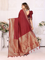 Vedant Vastram Soft Litchi Silk Banarasi Silk Saree - Maroon | Grocsy