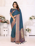 Vedant Vastram Soft Litchi Silk Banarasi Silk Saree - Navy | Grocsy