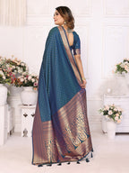 Vedant Vastram Soft Litchi Silk Banarasi Silk Saree - Navy | Grocsy