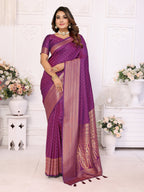 Vedant Vastram Soft Litchi Silk Banarasi Silk Saree - Purple | Grocsy