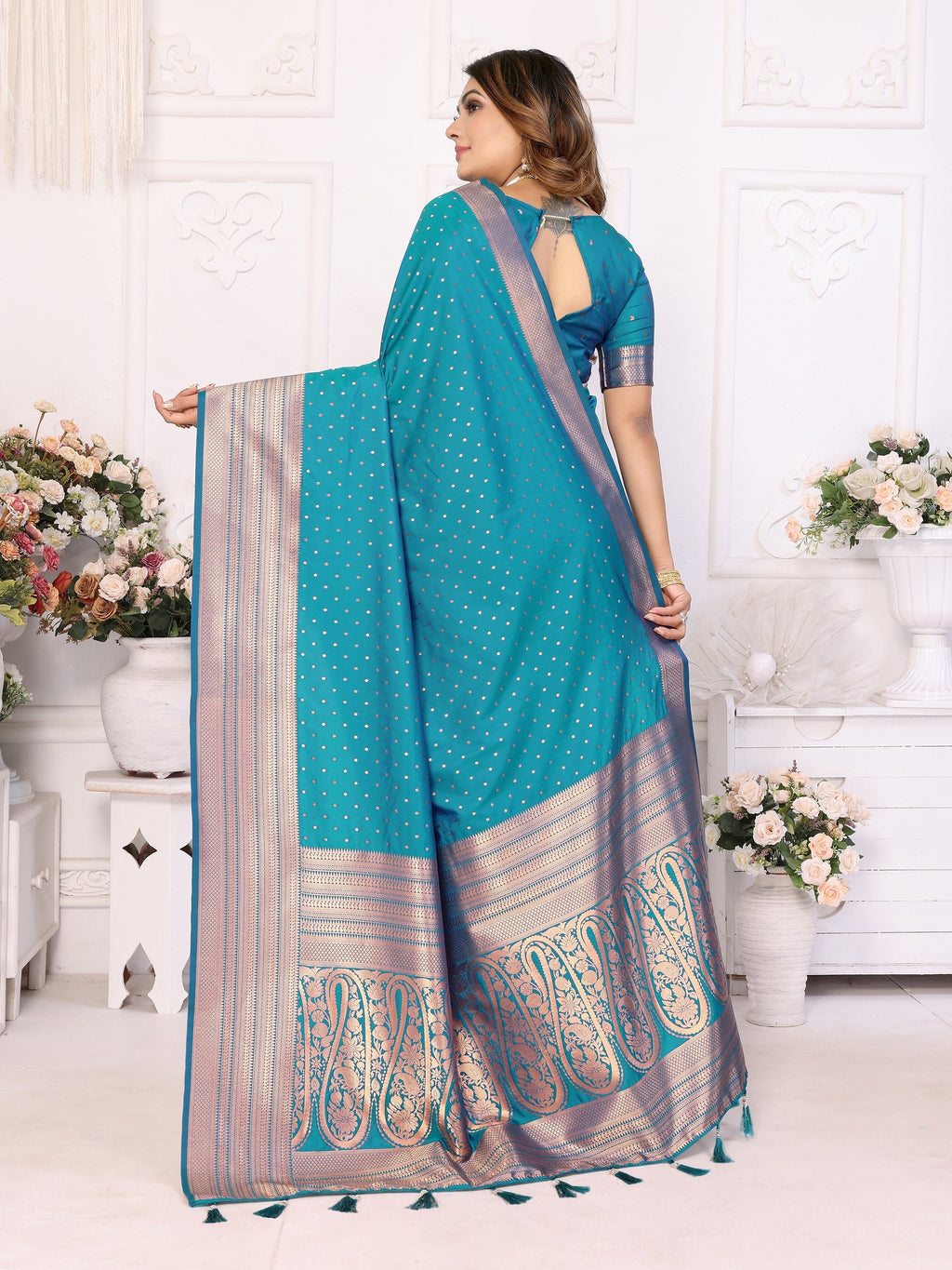 Vedant Vastram Soft Litchi Silk Banarasi Silk Saree - Rama | Grocsy