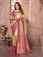 Vedant Vastram Tissue Silk Kanjeevaram Silk Saree - Beige | Grocsy