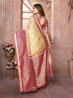 Vedant Vastram Tissue Silk Kanjeevaram Silk Saree - Beige | Grocsy