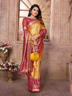 Vedant Vastram Tissue Silk Kanjeevaram Silk Saree - Mustard | Grocsy