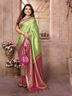 Vedant Vastram Tissue Silk Kanjeevaram Silk Saree - Parrot | Grocsy
