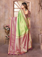 Vedant Vastram Tissue Silk Kanjeevaram Silk Saree - Parrot | Grocsy