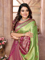 Vedant Vastram Tissue Silk Kanjeevaram Silk Saree - Parrot | Grocsy