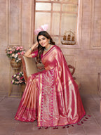 Vedant Vastram Tissue Silk Kanjeevaram Silk Saree - Pink | Grocsy