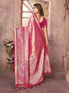 Vedant Vastram Tissue Silk Kanjeevaram Silk Saree - Pink | Grocsy