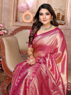 Vedant Vastram Tissue Silk Kanjeevaram Silk Saree - Pink | Grocsy