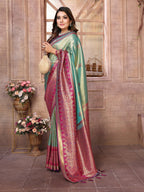Vedant Vastram Tissue Silk Kanjeevaram Silk Saree - Pista | Grocsy