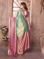 Vedant Vastram Tissue Silk Kanjeevaram Silk Saree - Pista | Grocsy