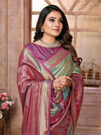 Vedant Vastram Tissue Silk Kanjeevaram Silk Saree - Pista | Grocsy