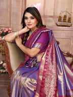 Vedant Vastram Tissue Silk Kanjeevaram Silk Saree - Sky Blue | Grocsy