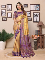 Vedant Vastram Tissue Silk Patola Design Kanjeevaram Silk Saree - Beige | Grocsy