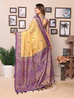 Vedant Vastram Tissue Silk Patola Design Kanjeevaram Silk Saree - Beige | Grocsy