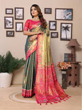 Vedant Vastram Tissue Silk Patola Design Kanjeevaram Silk Saree - Mahendi | Grocsy