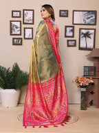 Vedant Vastram Tissue Silk Patola Design Kanjeevaram Silk Saree - Mahendi | Grocsy