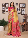 Vedant Vastram Tissue Silk Patola Design Kanjeevaram Silk Saree - Mustard | Grocsy