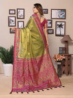 Vedant Vastram Tissue Silk Patola Design Kanjeevaram Silk Saree - Olive | Grocsy