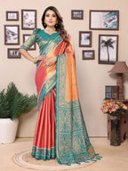 Vedant Vastram Tissue Silk Patola Design Kanjeevaram Silk Saree - Orange | Grocsy