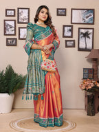 Vedant Vastram Tissue Silk Patola Design Kanjeevaram Silk Saree - Orange | Grocsy
