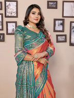 Vedant Vastram Tissue Silk Patola Design Kanjeevaram Silk Saree - Orange | Grocsy