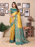 Vedant Vastram Tissue Silk Patola Design Kanjeevaram Silk Saree - Yellow | Grocsy