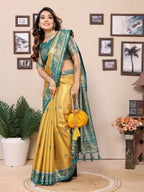 Vedant Vastram Tissue Silk Patola Design Kanjeevaram Silk Saree - Yellow | Grocsy
