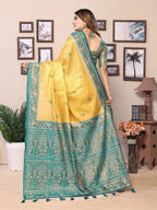 Vedant Vastram Tissue Silk Patola Design Kanjeevaram Silk Saree - Yellow | Grocsy