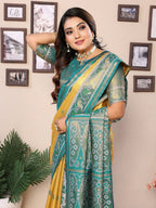 Vedant Vastram Tissue Silk Patola Design Kanjeevaram Silk Saree - Yellow | Grocsy