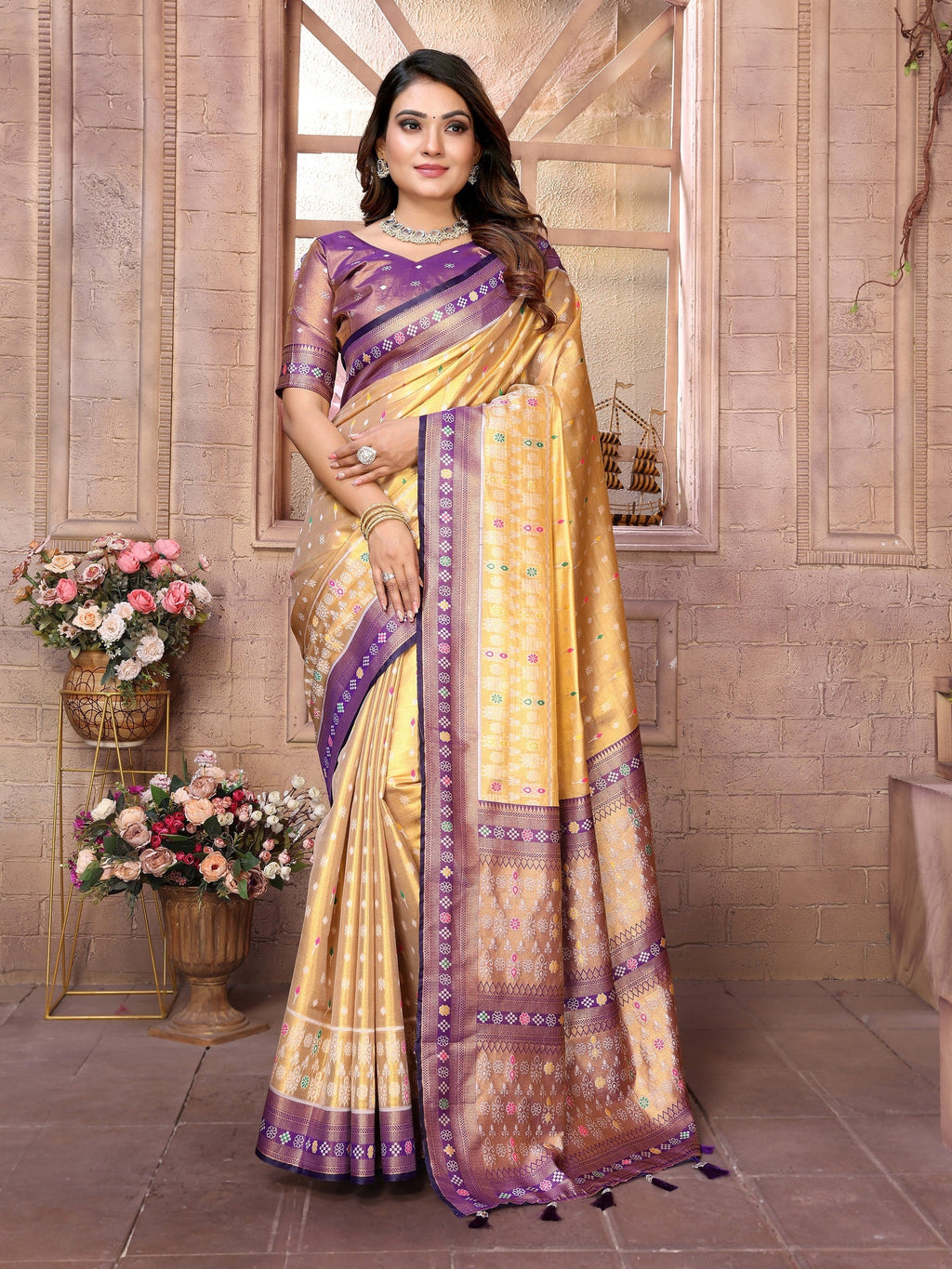 Vedant Vastram Tissue Silk Patola Design Kanjeevaram Silk Saree - Lavender | Grocsy