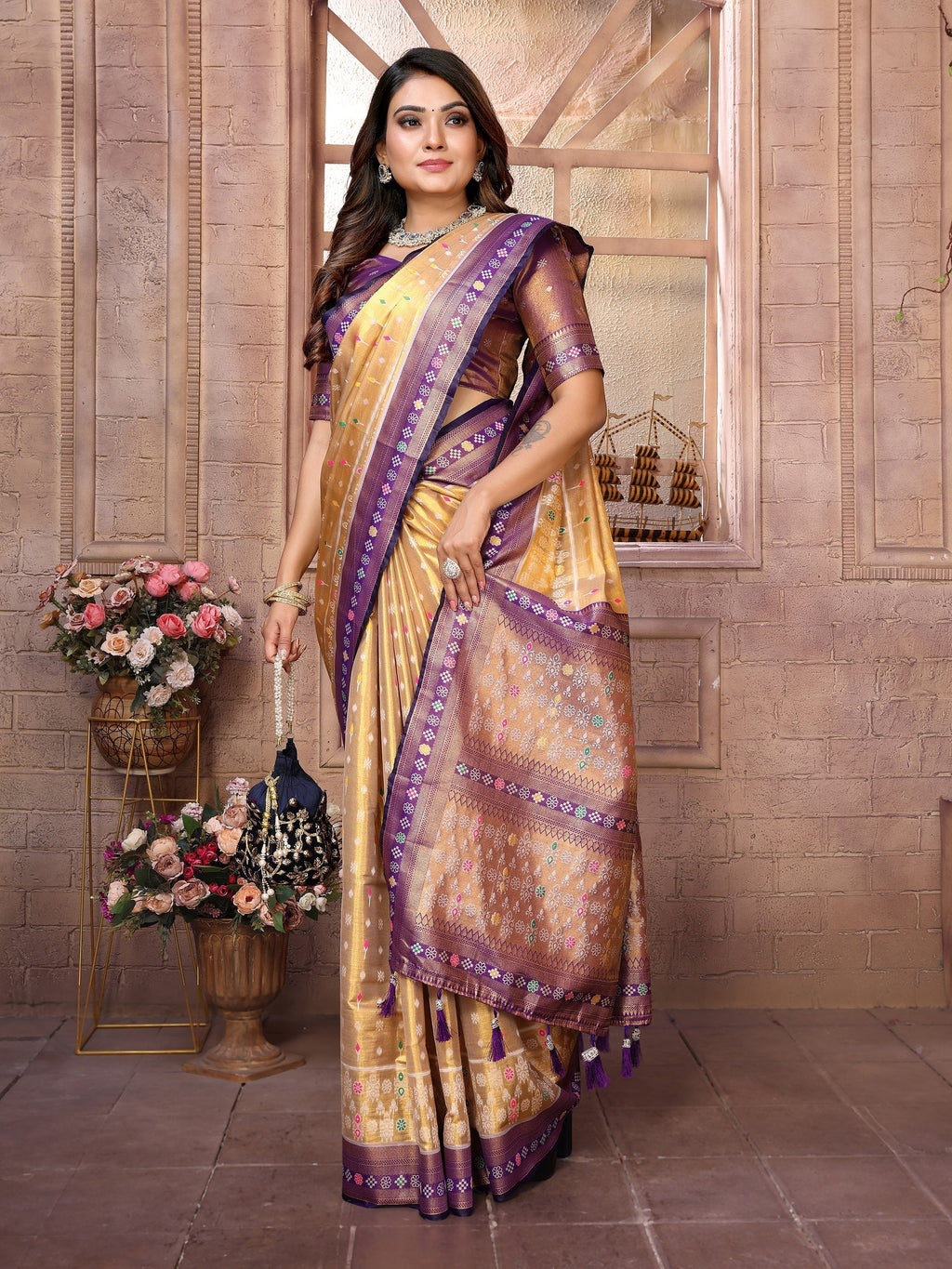 Vedant Vastram Tissue Silk Patola Design Kanjeevaram Silk Saree - Lavender | Grocsy