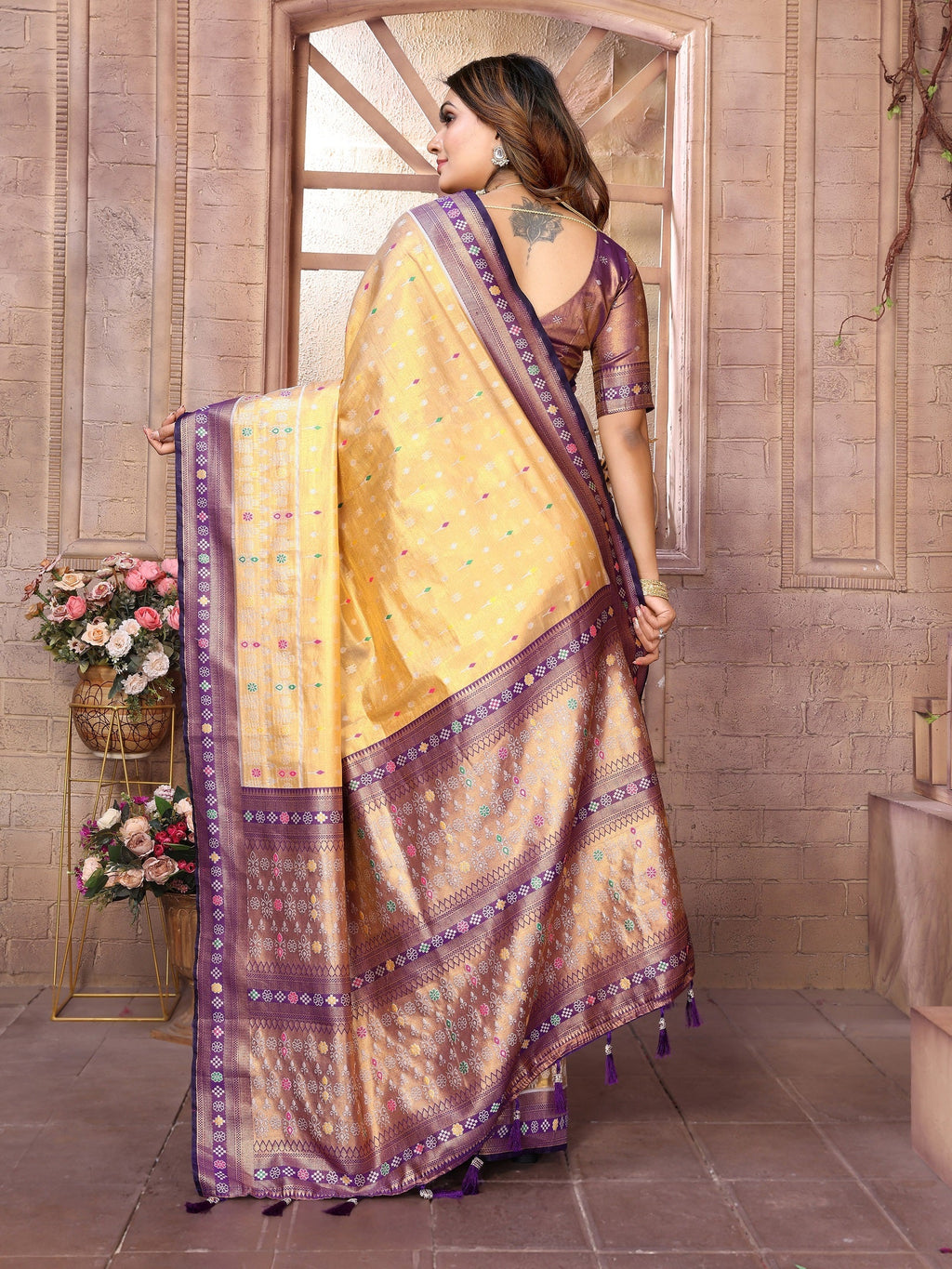 Vedant Vastram Tissue Silk Patola Design Kanjeevaram Silk Saree - Lavender | Grocsy