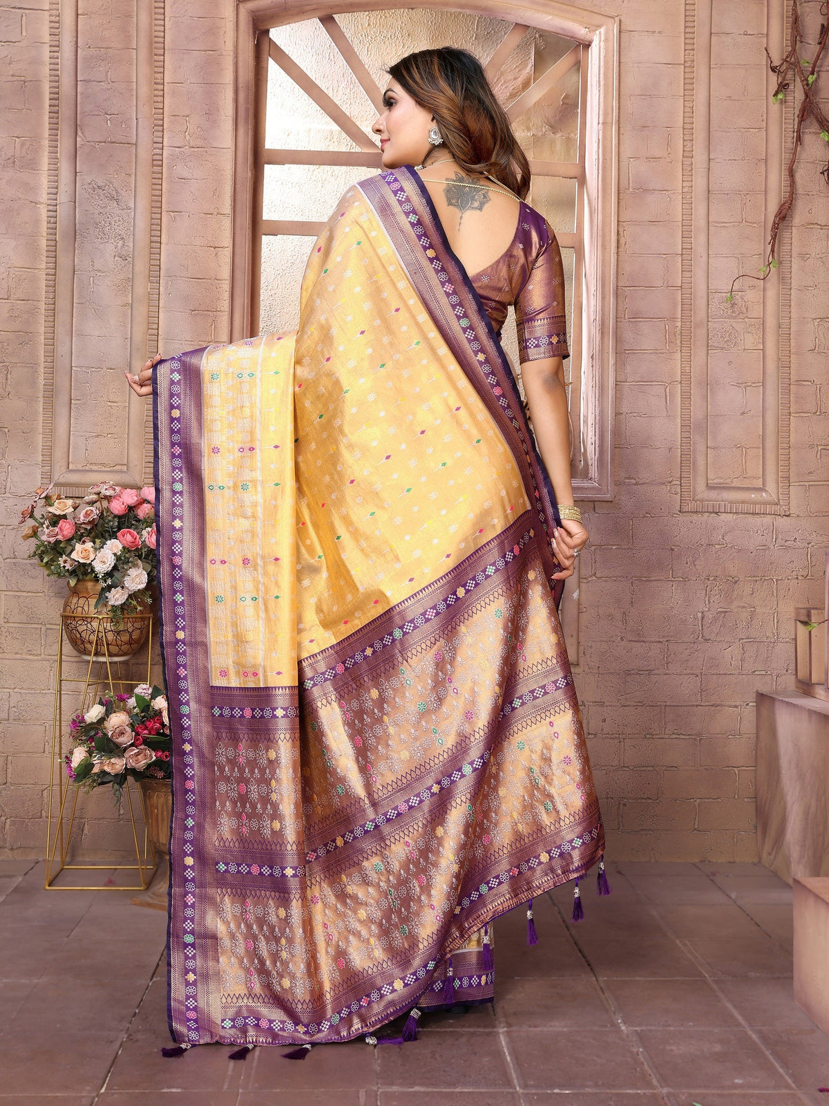 Vedant Vastram Tissue Silk Patola Design Kanjeevaram Silk Saree - Lavender | Grocsy