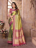 Vedant Vastram Tissue Silk Patola Design Kanjeevaram Silk Saree - Olive | Grocsy