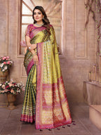 Vedant Vastram Tissue Silk Patola Design Kanjeevaram Silk Saree - Olive | Grocsy