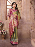Vedant Vastram Tissue Silk Patola Design Kanjeevaram Silk Saree - Olive | Grocsy