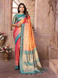 Vedant Vastram Tissue Silk Patola Design Kanjeevaram Silk Saree - Orange | Grocsy