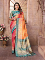 Vedant Vastram Tissue Silk Patola Design Kanjeevaram Silk Saree - Orange | Grocsy