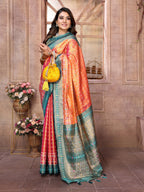 Vedant Vastram Tissue Silk Patola Design Kanjeevaram Silk Saree - Orange | Grocsy