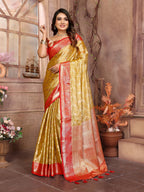 Vedant Vastram Tissue Silk Kanjeevaram Silk Saree - Mustard | Grocsy