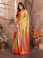 Vedant Vastram Tissue Silk Kanjeevaram Silk Saree - Mustard | Grocsy