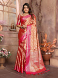 Vedant Vastram Tissue Silk Kanjeevaram Silk Saree - Orange | Grocsy